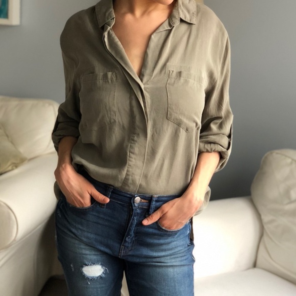 Anthropologie Cloth Stone Green Button Down